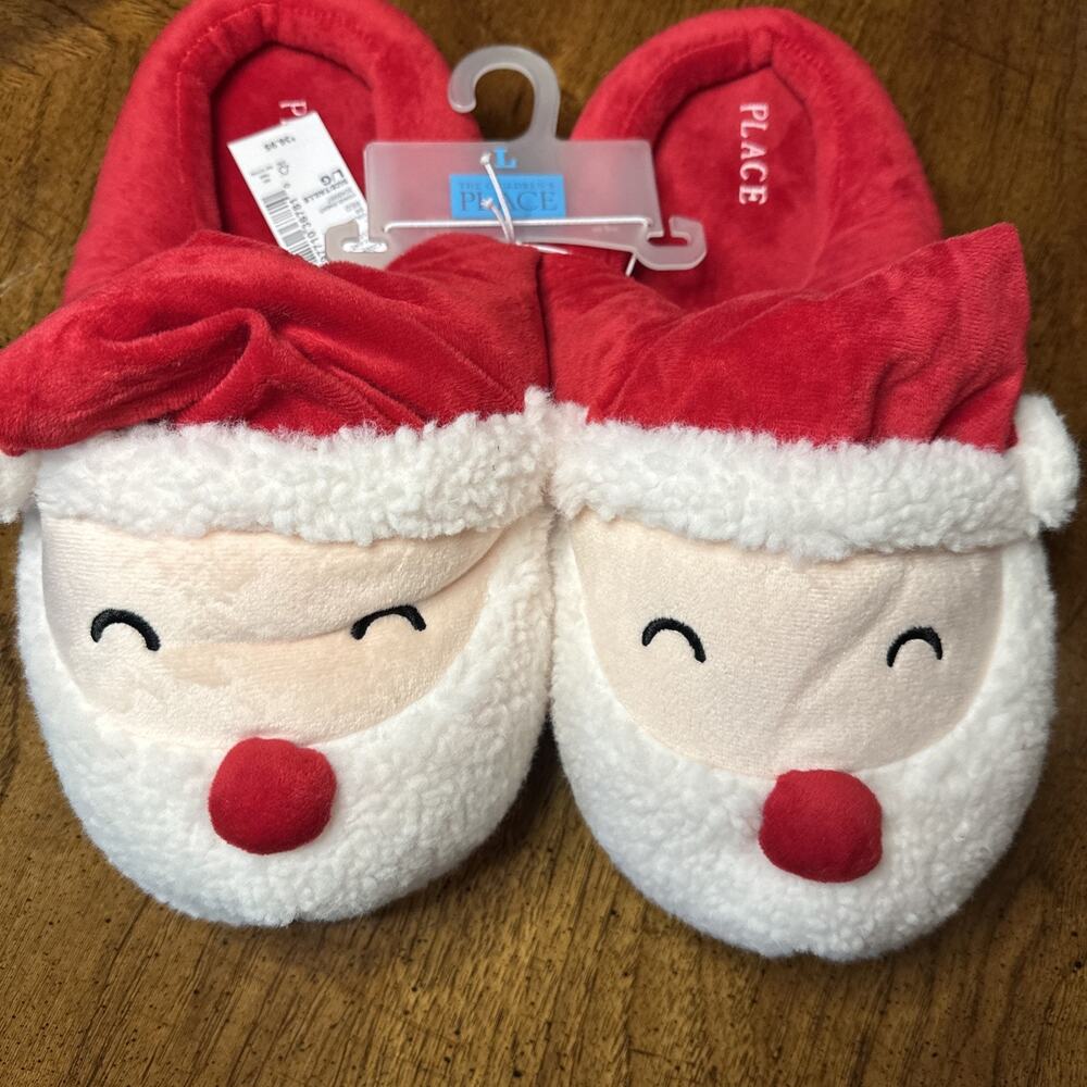 Adult Santa Slippers Size Large Children’s Place Fuzzy Comfy Christmas Holiday‎